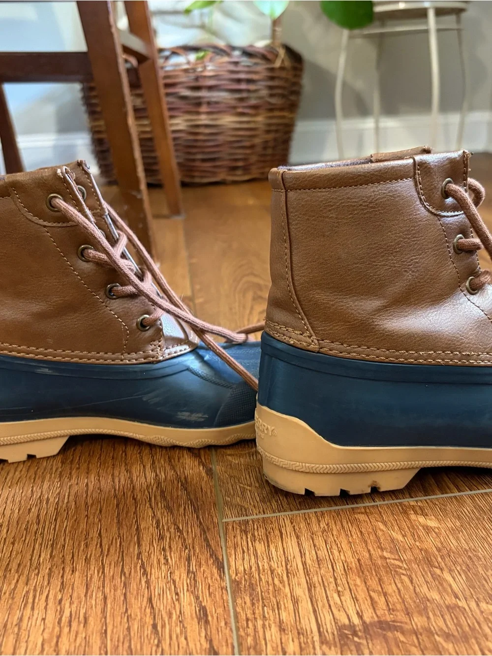 Sperry Kids Two-Tone Duck Boots in Blue and Brown